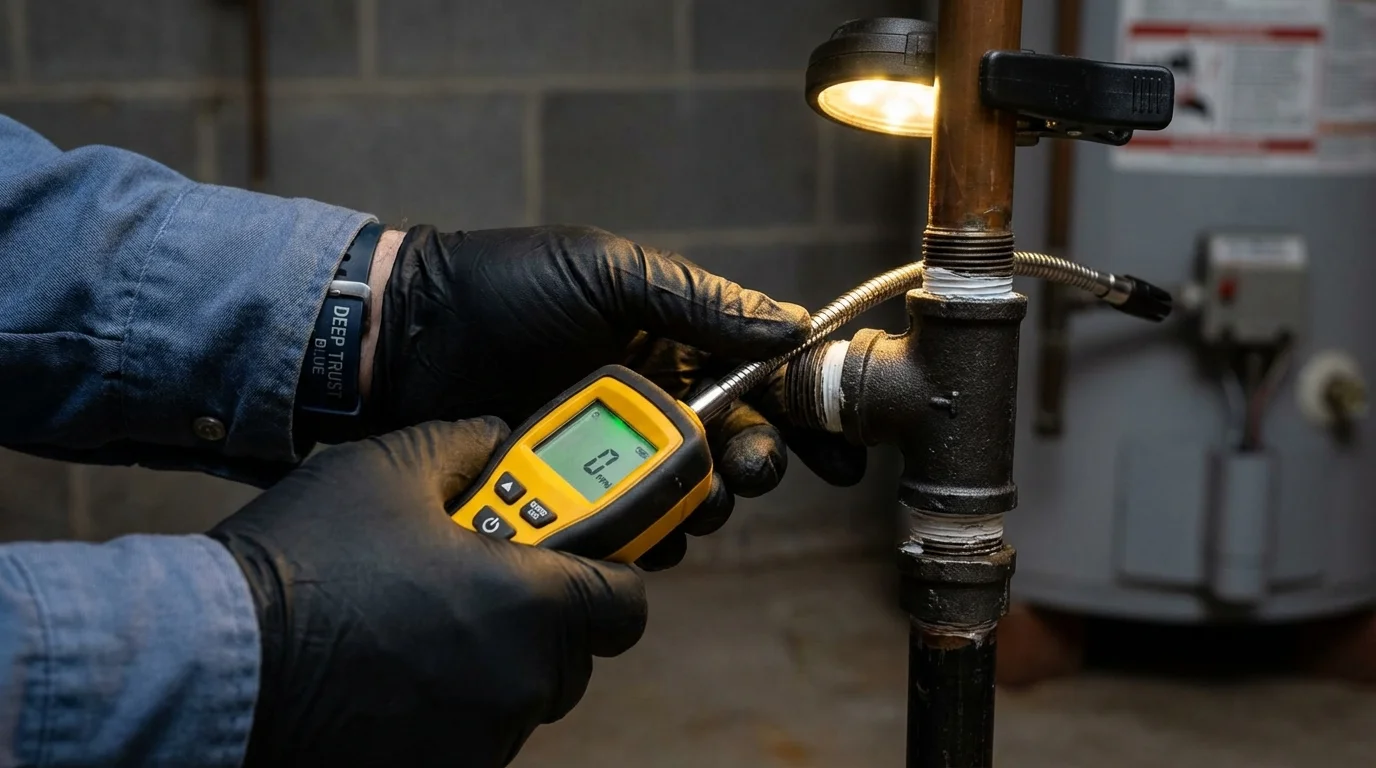 Gas leak detection with electronic sniffer by Johns Plumbing LLC in Botkins