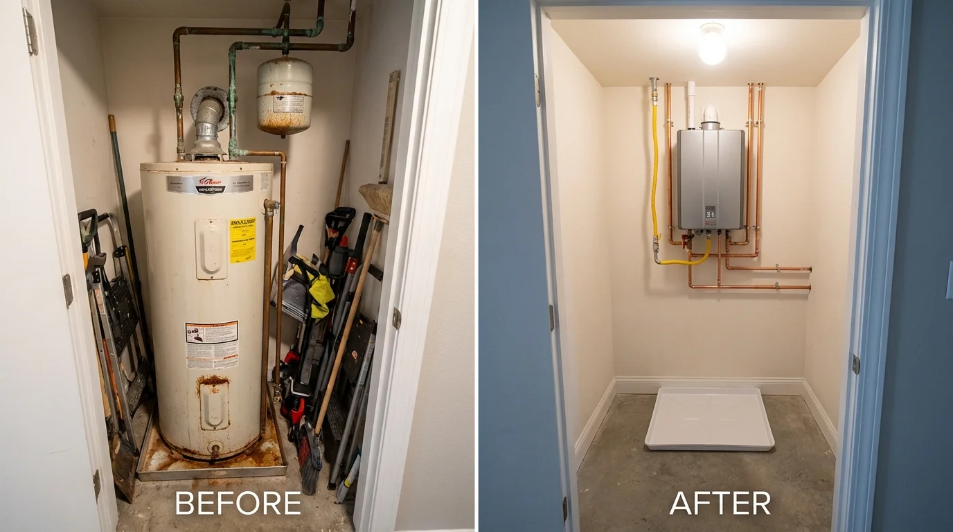 Tank water heater versus wall-mounted tankless unit comparison for Botkins, OH homeowners